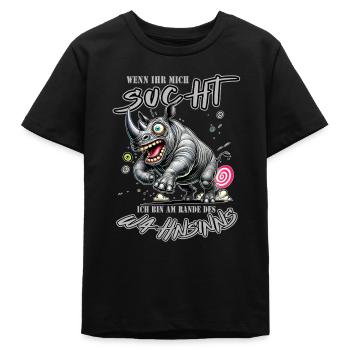 Rhinocéros fou au bord de la folie style bande dessinée - T-shirt ado bio Stanley/Stella - noir - Devant