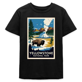Yellowstone National Park Retro Poster Souvenir - Teens Organic T-shirt by Stanley/Stella - black - Front