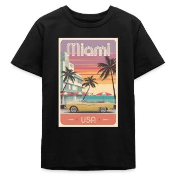 Miami Art Deco Retro Poster Vintage Souvenir - Teens Organic T-shirt by Stanley/Stella - black - Front