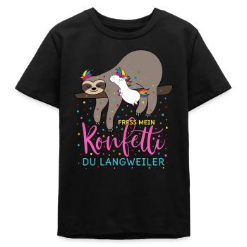 Fasching Fress mein Konfetti Einhorn Faultier - Teenager Organic T-Shirt Mini Creator von Stanley/Stella - Schwarz - Vorne