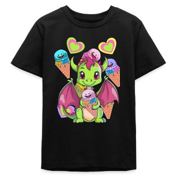 Eis Eiskreme Eiscrem Kinder Kind Drache Drachen - Teenager Organic T-Shirt Mini Creator von Stanley/Stella - Schwarz - Vorne