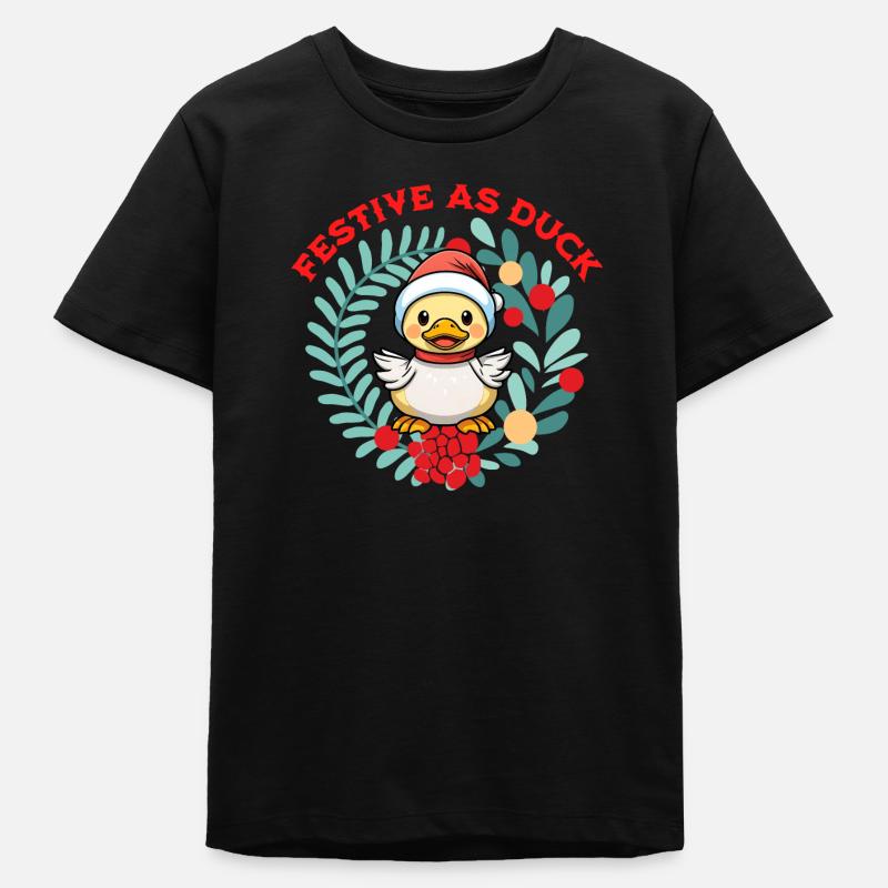 Noël Drôle Festif Comme Canard - T-shirt ado bio Stanley/Stella - noir