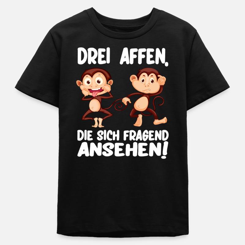 Three monkeys looking at each other questioningly Funny - Teens Organic T-shirt by Stanley/Stella - black