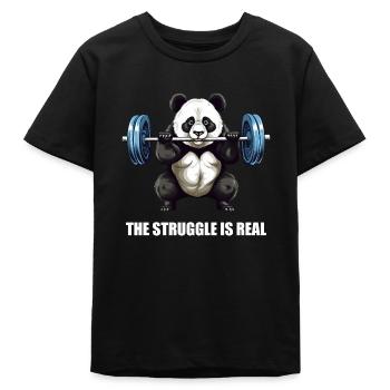 Panda Dumbbell Training Workout: the struggle is - Teens Organic T-shirt by Stanley/Stella - black - Front