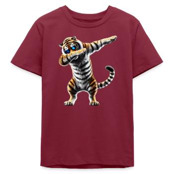 Funny Dabbing Tiger Wildlife Animal Lover - Teens Organic T-shirt by Stanley/Stella - burgundy - Front