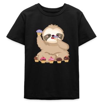 Molliges Faultier mit Muffin – Liebenswertes Tier- - Teenager Organic T-Shirt Mini Creator von Stanley/Stella - Schwarz - Vorne