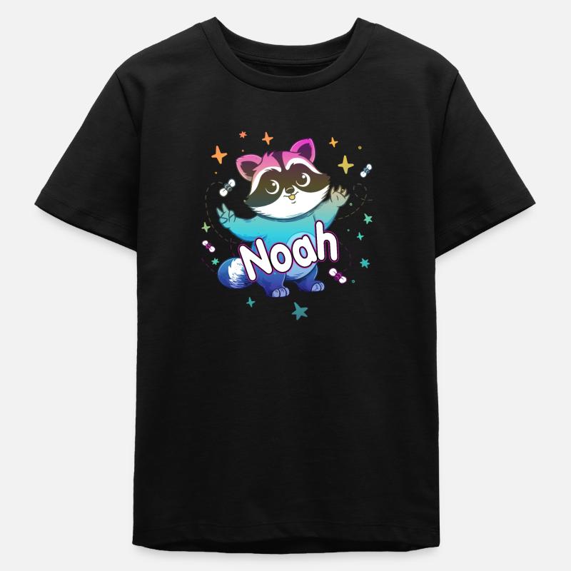 NOAH - Beau nom de garçon avec un raton laveur mignon - T-shirt ado bio Stanley/Stella - noir