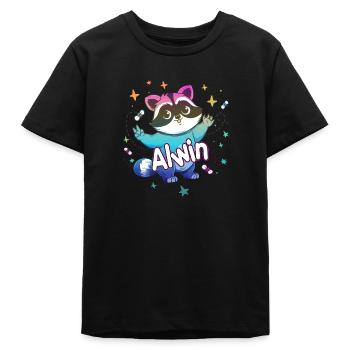 ALWIN - Beautiful boy name with cute raccoon - Teens Organic T-shirt by Stanley/Stella - black - Front
