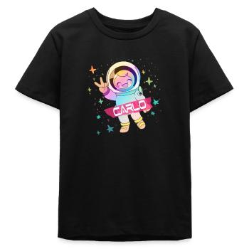 CARLO - Beau nom de garçon avec astronaute mignon - T-shirt ado bio Stanley/Stella - noir - Devant