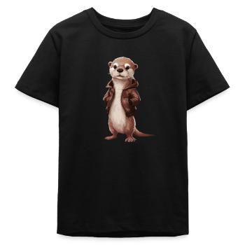Cooler Otter Mit Lederjacke Illustrationskunst - Teenager Organic T-Shirt Mini Creator von Stanley/Stella - Schwarz - Vorne