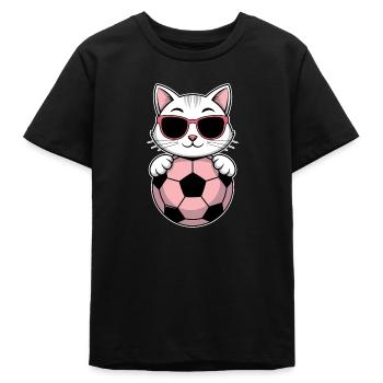 Fußball Mädchen Katze Lustig Fussballerin Geschenk - Teenager Organic T-Shirt Mini Creator von Stanley/Stella - Schwarz - Vorne