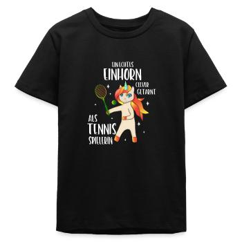 Tennis Einhorn clever getarnt als Tennis Spielerin - Teenager Organic T-Shirt Mini Creator von Stanley/Stella - Schwarz - Vorne