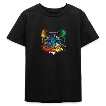 Cat pop art - Teens Organic T-shirt by Stanley/Stella - black - Front