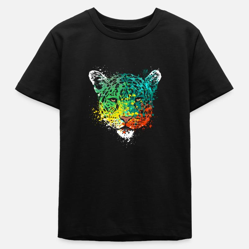 Splash Art Wildcat Cheetah Head - T-shirt ado bio Stanley/Stella - noir