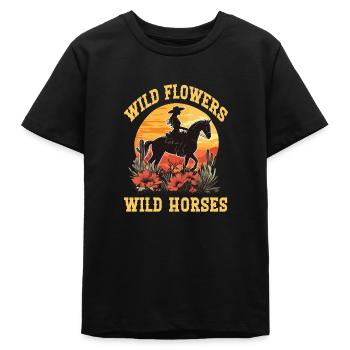 Fleurs sauvages Chevaux sauvages Équitation - T-shirt ado bio Stanley/Stella - noir - Devant