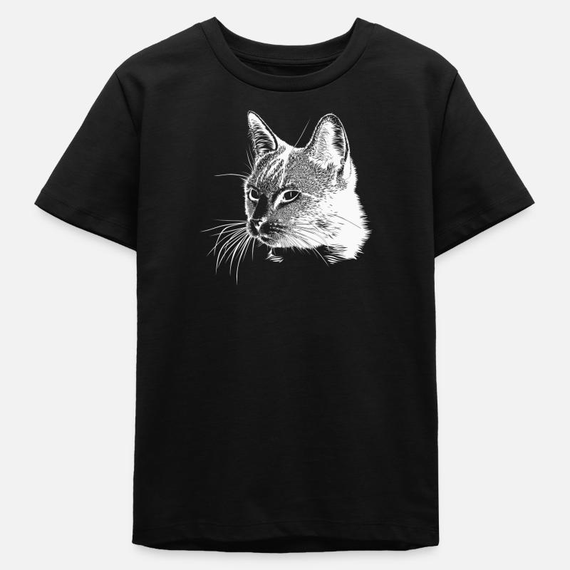 Tête de chat - Blanc - T-shirt ado bio Stanley/Stella - noir