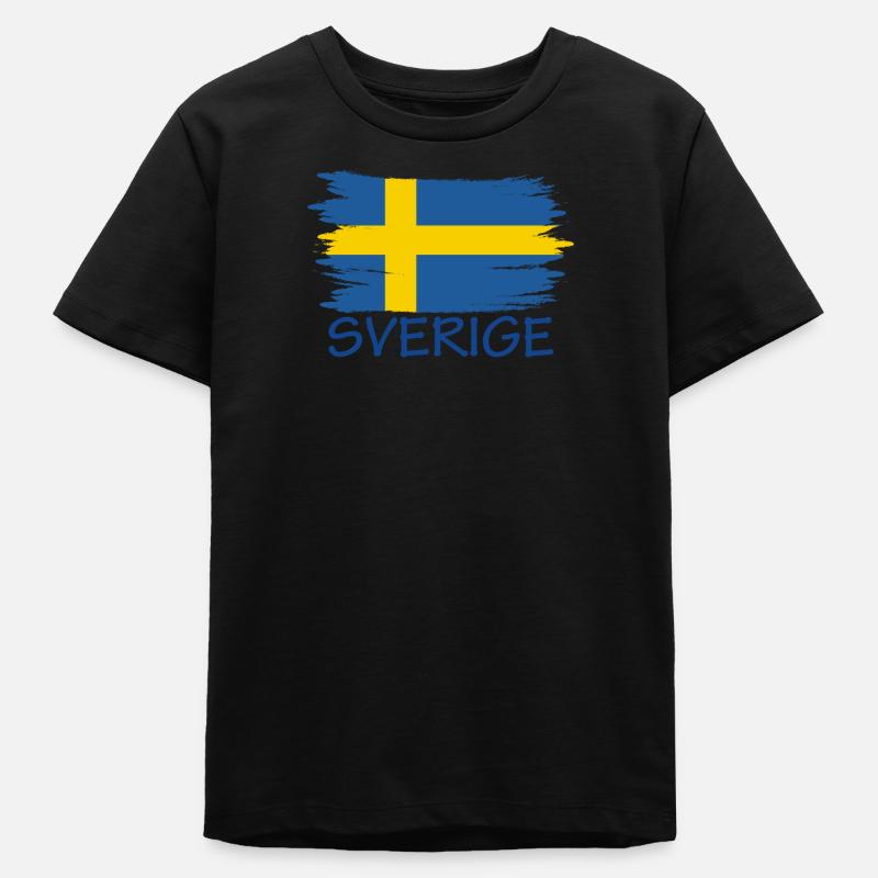 Sverige Suède Suède Conception du drapeau de la Suède - T-shirt ado bio Stanley/Stella - noir