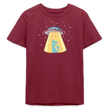 Humorous UFO cat print - Teens Organic T-shirt by Stanley/Stella - burgundy - Front