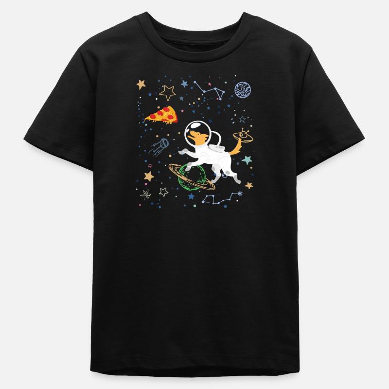 Astronaute de dessin animé avec l’espace et la pizza - T-shirt ado bio Stanley/Stella - noir