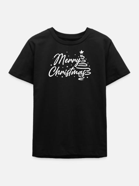 Joyeux Noël script arbre - T-shirt ado bio Stanley/Stella - noir