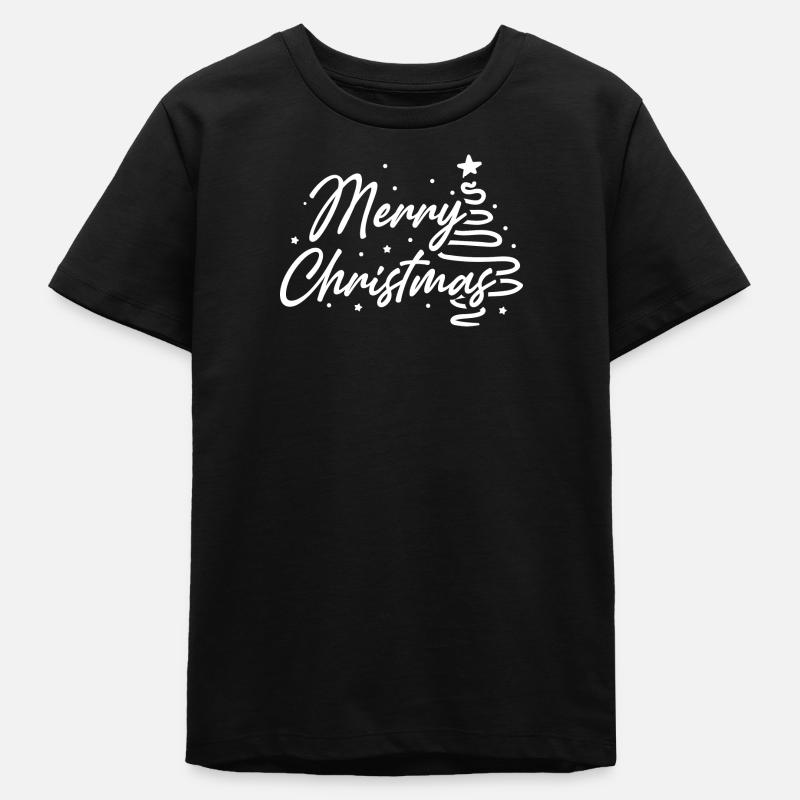 Merry Christmas Script Tree - Teens Organic T-shirt by Stanley/Stella - black