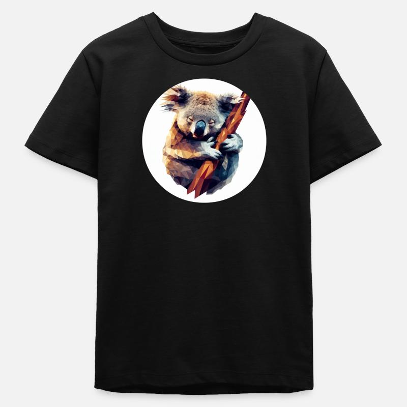 Koala dans l’Art polygonal sur la branche - T-shirt ado bio Stanley/Stella - noir
