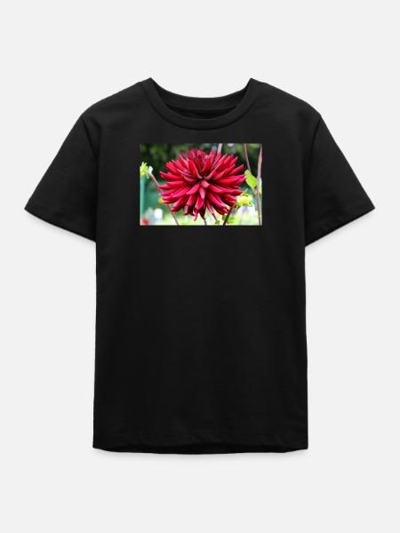 Dahlia Red Blossom ,Flower - Teens Organic T-shirt by Stanley/Stella - black