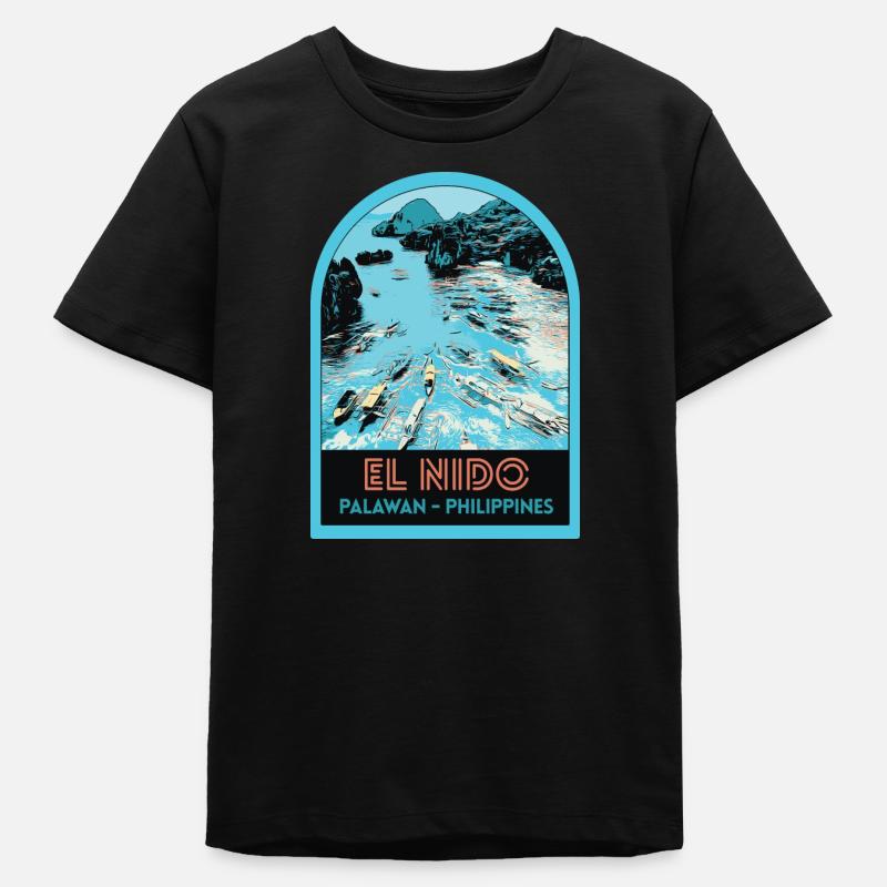 Bateaux de pêche à El Nido, Palawan, Philippines - T-shirt ado bio Stanley/Stella - noir