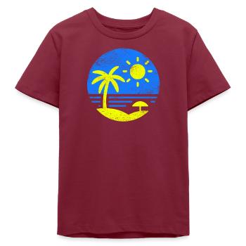 Vintage Beach Blue Yellow - Teens Organic T-shirt by Stanley/Stella - burgundy - Front