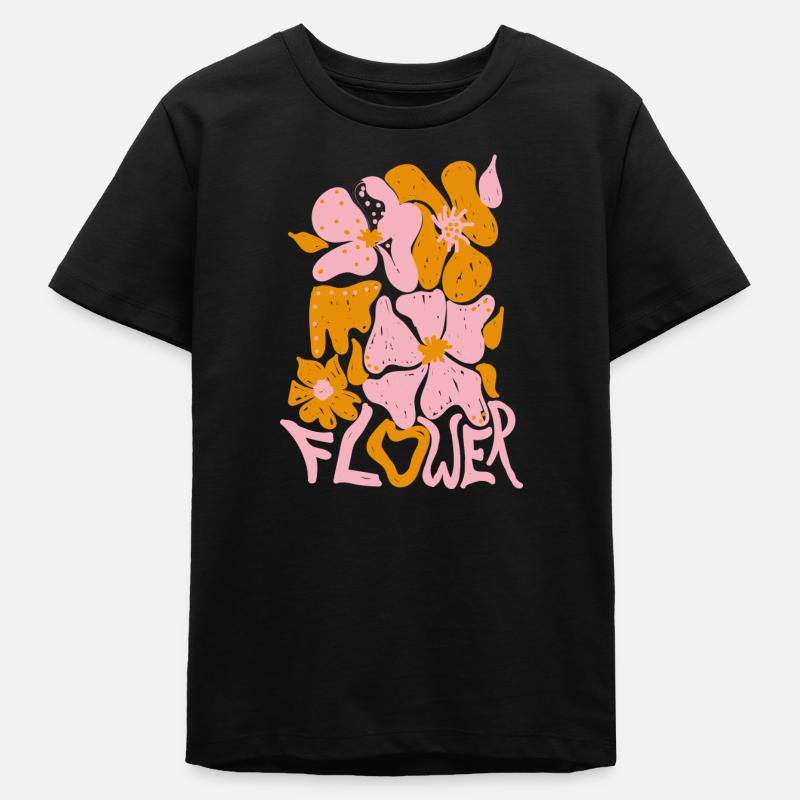 Fleur rose - T-shirt ado bio Stanley/Stella - noir