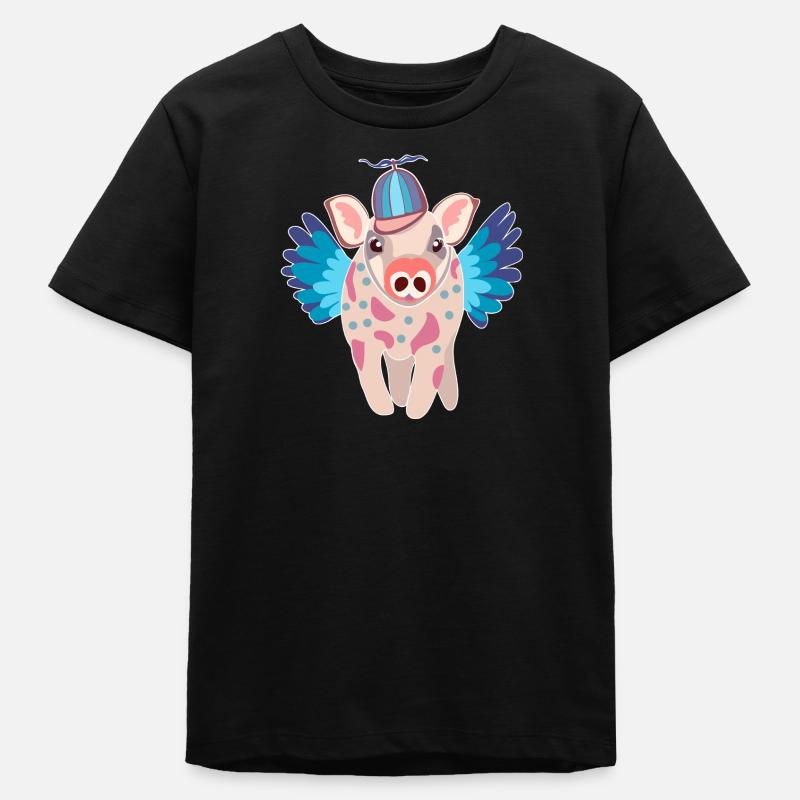Cochon ailé pastel avec bonnet - T-shirt ado bio Stanley/Stella - noir