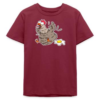 Witziger Huhn mit Ei Cartoon - Teenager Organic T-Shirt Mini Creator von Stanley/Stella - Burgunderrot - Vorne