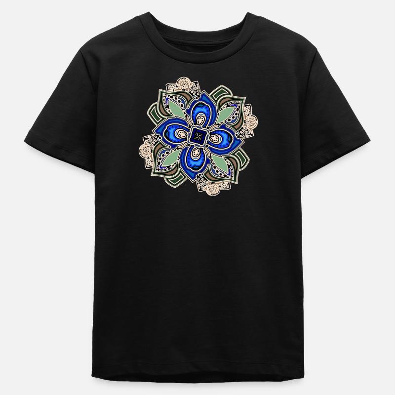 Fleur de mandala extravagante sarcelle - T-shirt ado bio Stanley/Stella - noir