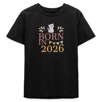 Baby født i 2026 Født i 2026 Sød kat - Stanley/Stella junior t-shirt økologisk - sort - Foran