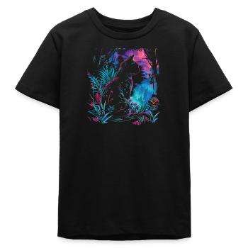 Nachtkatze in den Neongärten - Teenager Organic T-Shirt Mini Creator von Stanley/Stella - Schwarz - Vorne