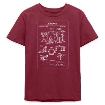 Vintage-Trommelset-Bauplan - Teenager Organic T-Shirt Mini Creator von Stanley/Stella - Burgunderrot - Vorne