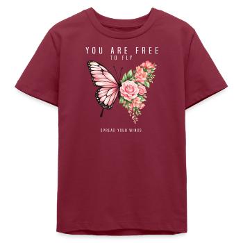 Graphique inspirant de fan papillon - T-shirt ado bio Stanley/Stella - bordeaux - Devant