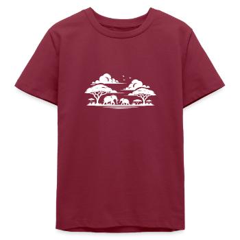 Elefanten in afrikanische Savannen Baum Silhouette - Teenager Organic T-Shirt Mini Creator von Stanley/Stella - Burgunderrot - Vorne