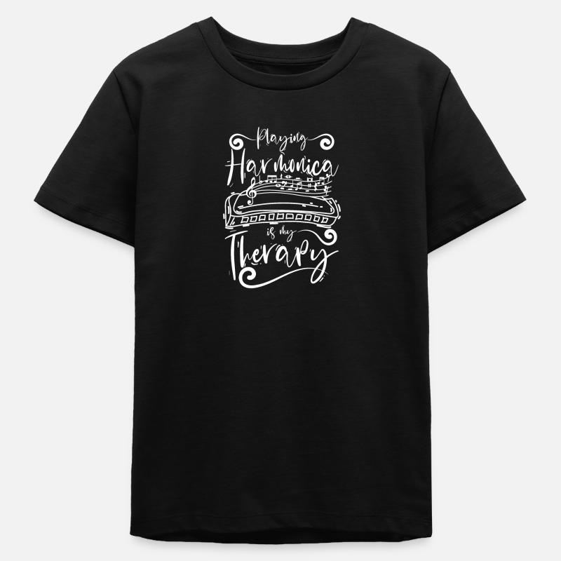 Playing Harmonica is my therapy - Teens Organic T-shirt by Stanley/Stella - black