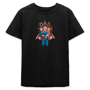 Un papa super-héros avec des enfants fiers - T-shirt ado bio Stanley/Stella - noir - Devant
