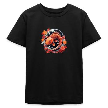 Poisson koï d’automne au coucher du soleil - T-shirt ado bio Stanley/Stella - noir - Devant