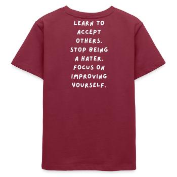 Learning acceptance, self-improvement - Teens Organic T-shirt by Stanley/Stella - burgundy - Back
