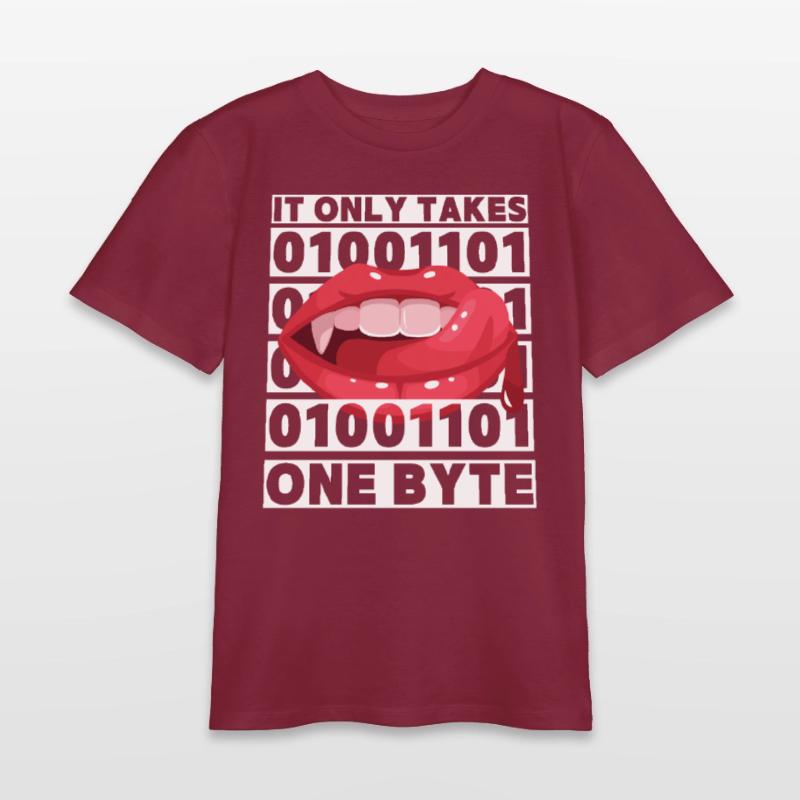Bit Bytes Binary Computer Nerd, Vampire, Saying, Pun Teens Organic T-shirt by Stanley/Stella