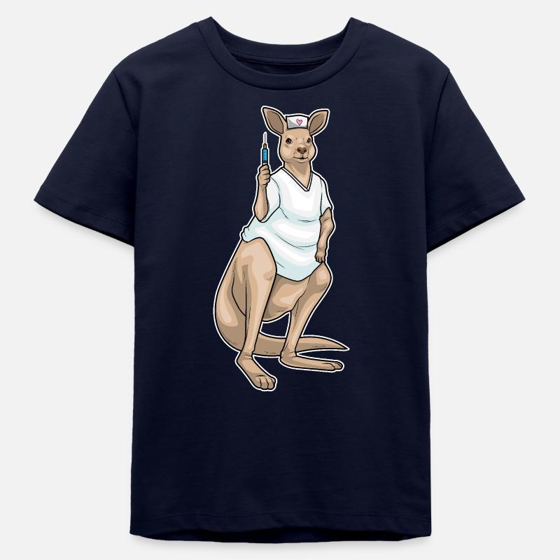 Kangaroo Nurse Syringe - Teens Organic T-shirt by Stanley/Stella - navy