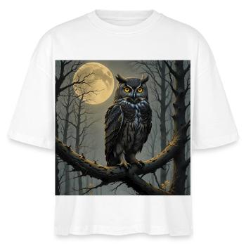 Moonlit Night Owl in Cloud Forest - Stanley/Stella Nova Women’s Boxy Organic T-Shirt - white - Front - Anna (173cm)
