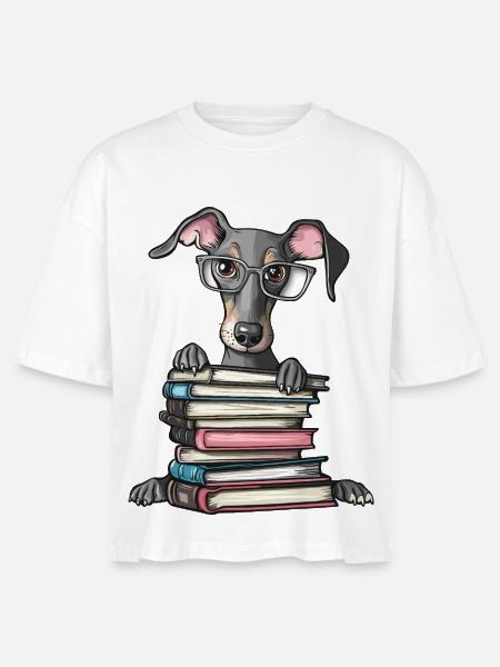 Süßes Windhund-Lesebuch mit Brille - Stanley/Stella Frauen Boxy Bio-T-Shirt Nova - Weiß