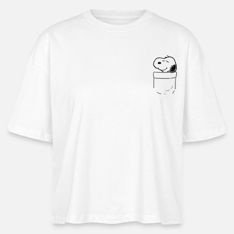 Jordnødder Design med Glad Snoopy - Stanley/Stella Nova økologisk T-shirt med boxy-snit til damer - hvid