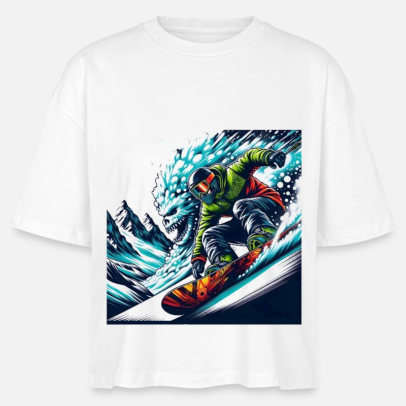 Adrenalinischer Snowboarder mit Drachenmotif - Stanley/Stella Frauen Boxy Bio-T-Shirt Nova - Weiß