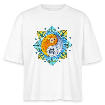 Katze Hund niedlich Yin Yang Symbol Mandala - Stanley/Stella Frauen Boxy Bio-T-Shirt Nova - Weiß - Vorne - Anna (173cm)