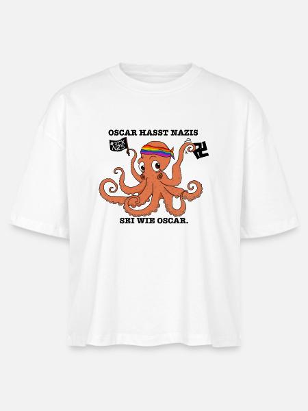 Oscar hasst Nazis - Stanley/Stella Frauen Boxy Bio-T-Shirt Nova - Weiß